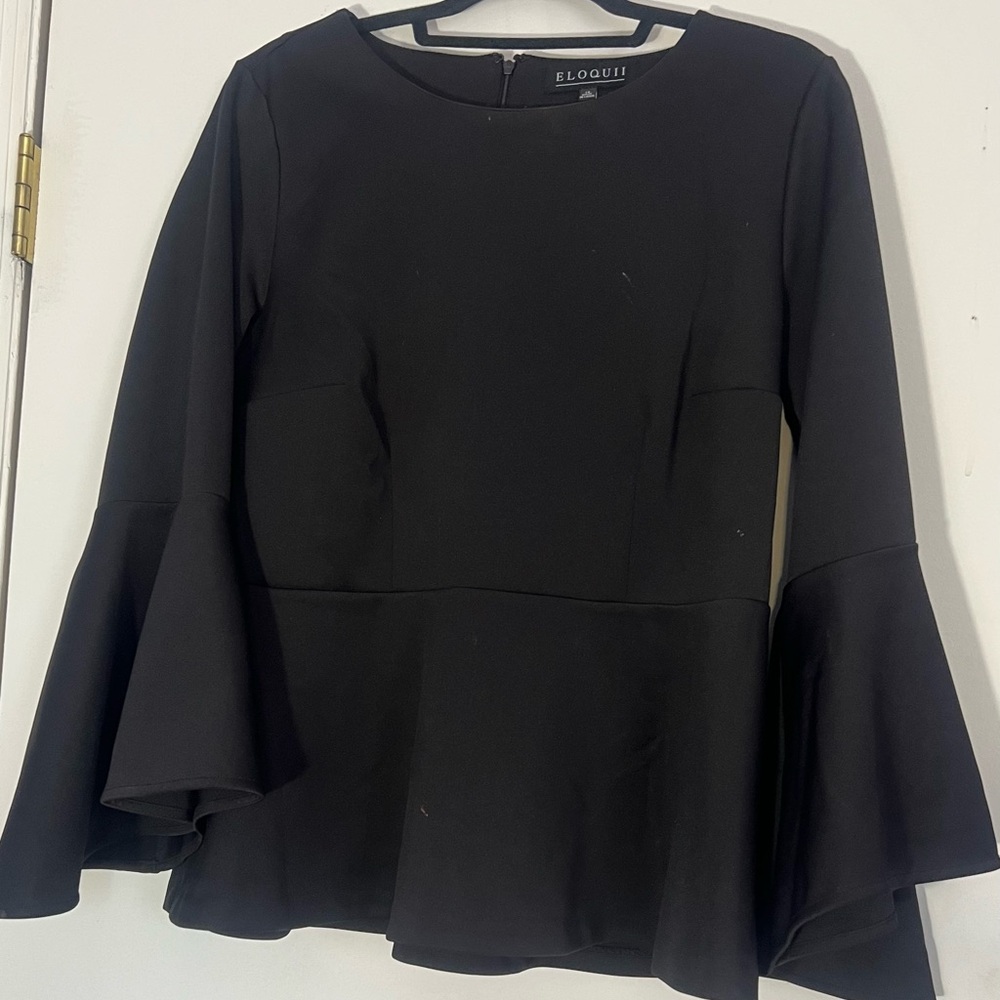 Eloquii Elegant Black Bell Sleeve Blouse